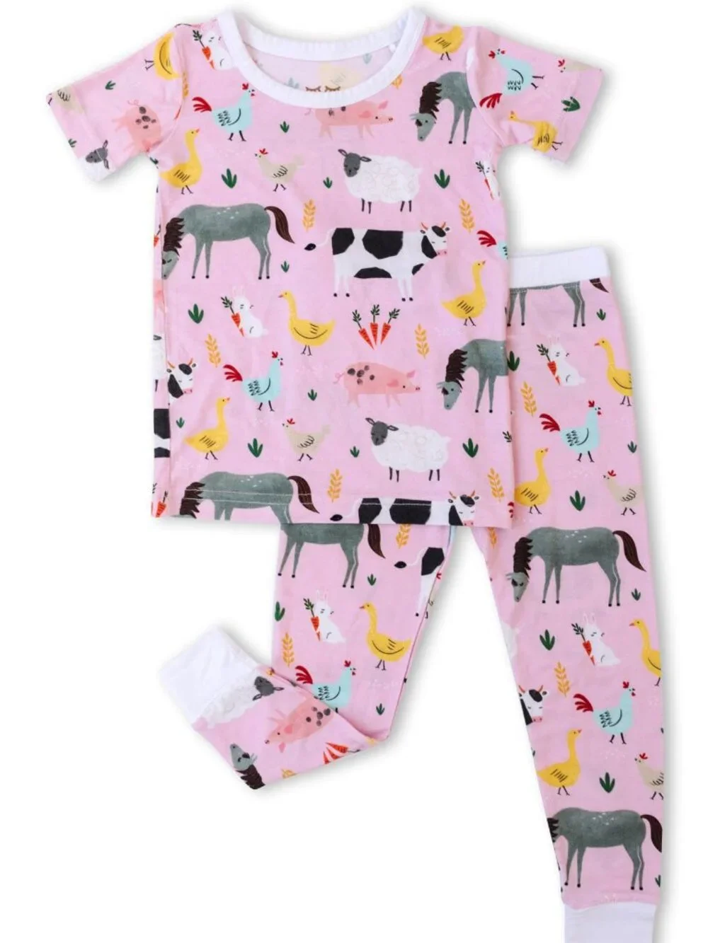Little Sleepies Pink Farm Animals Two-Piece Short Sleeve & Pants Pajama Set 4T